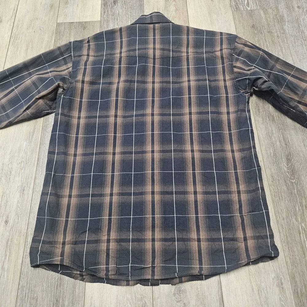 Powder River Outfitters Panhandle Slim Shirt Brown Plaid Pearl Snap Men's Medium